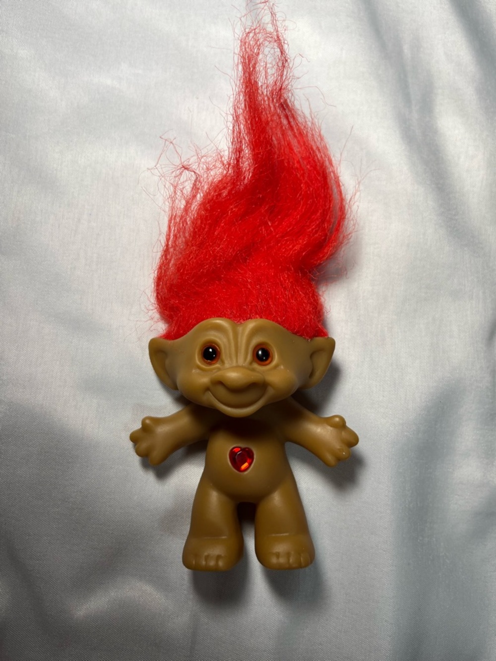 Vtg ACE Novelty Troll Doll Red Hair Gem‎ Belly 4” Figure Toy